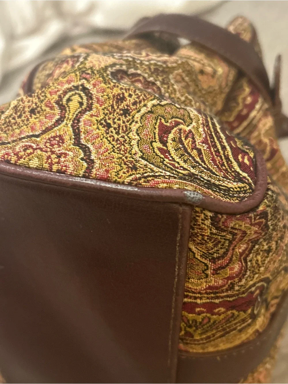 Etienne Aigner Tapestry Paisley Shoulder Bag Brown Multi Pocket